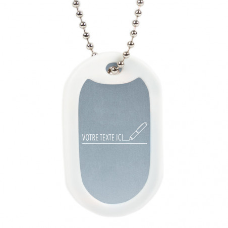 Dog Tag argenté gravé avec protection blanche