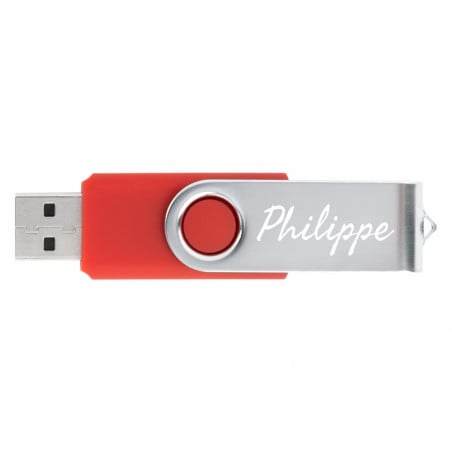 Clé USB rouge avec texte gravé