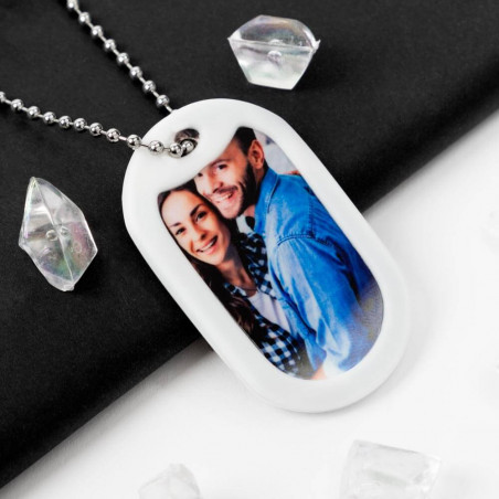 Dog tag silicon blanc et photo recto verso