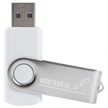 Clé USB twister blanche avec gravure texte