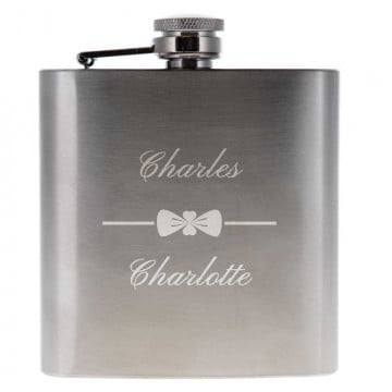 Flasque whisky homme nœud papillon à personnaliser avec gravure texte