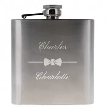 Flasque whisky homme nœud papillon à personnaliser avec gravure texte