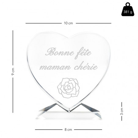Taille du coeur verre personnalisé texte