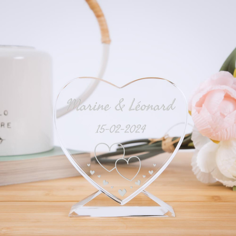 Cœur en verre personnalisé avec design amour