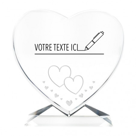 Cœur en verre de décoration avec design amour et texte gravé