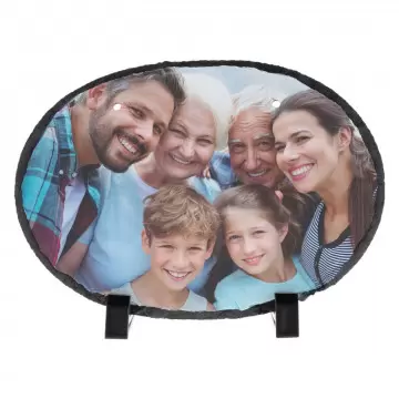 Cadre ardoise de forme ovale personnalisable avec une photo imprimée