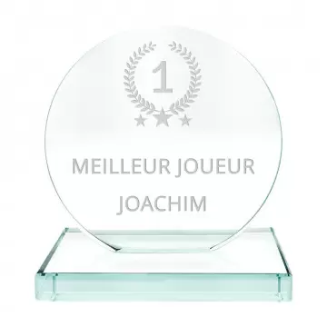 Trophée en verre rond avec gravure texte | Cadeau récompense unique