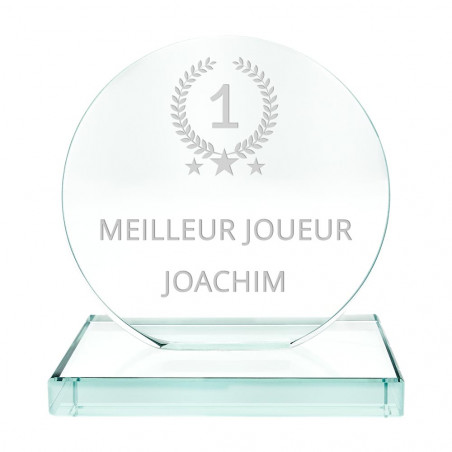 Trophée rond en verre gravé