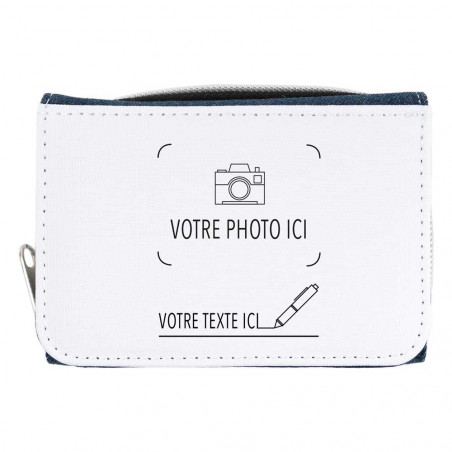Portefeuille tissu jeans avec impression photo