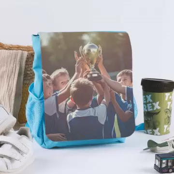 Sac à dos enfant bleu clair personnalisé photo