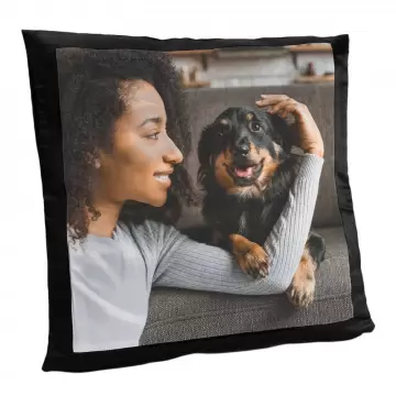 Coussin noir photo personnalisé | Coussin carré noir 45 cm