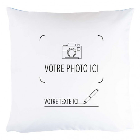 Coussin bleu avec photo imprimée