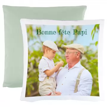 Coussin verso vert personnalisé avec une photo