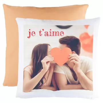 Coussin beige foncé et blanc personnalisable avec photo imprimée