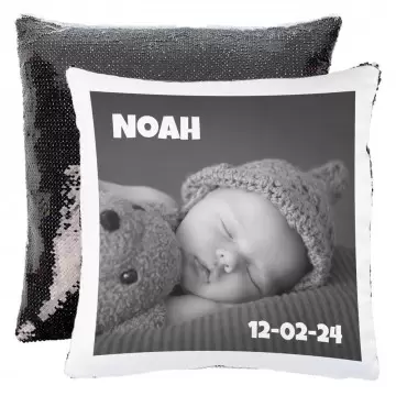 Coussin sequin noir personnalisé | Impression photo unique