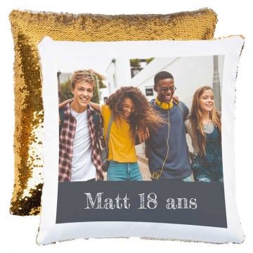Coussin à sequin doré personnalisé avec photo imprimée