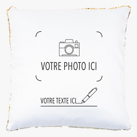 Coussin sequin doré personnalisable avec photo imprimée