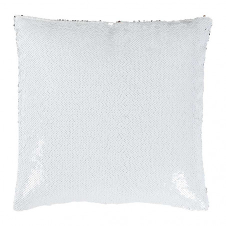 Verso du coussin à sequin argent et blanc