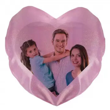 Coussin cœur glitter rose personnalisé avec photo imprimée