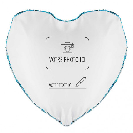 Coussin sequin cœur bleu photo