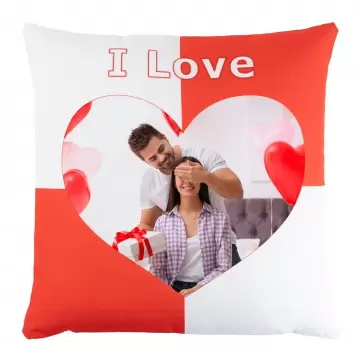 Coussin I love rouge avec photo personnalisée