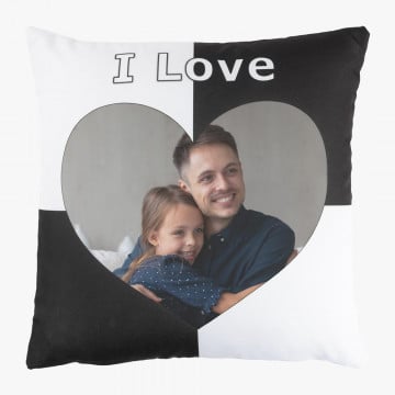 Coussin noir I Love à personnaliser avec photo