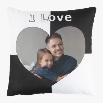 Coussin noir I Love à personnaliser avec photo
