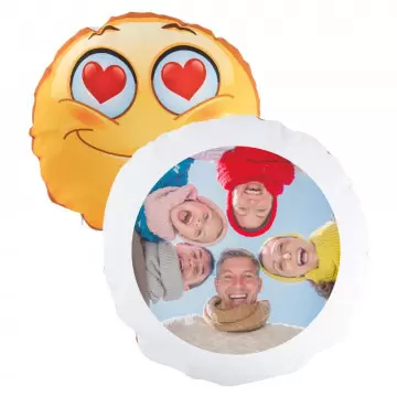 Coussin rond smiley cœur à personnaliser avec une photo