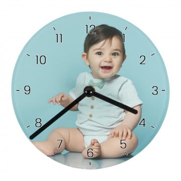 Horloge en verre ronde personnalisée | Horloge photo unique