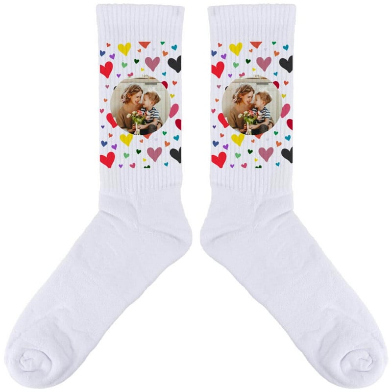 Chaussettes cœurs colorées avec photos imprimées