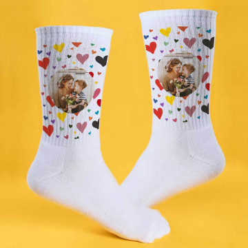 Chaussettes Personnalisées Avec Photo – Cadeau Original Pour Famille, Couple – Anniversaire, Saint-Valentin, Noël