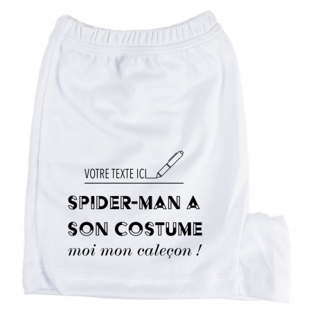 Caleçon boxer blanc avec prénom "Spiderman a son costume"