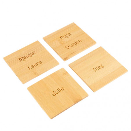 4 dessous de verre carré en bois de bambou personnalisé