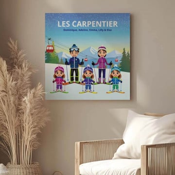 Tableau personnalisé ski famille |  Toile graphique unique