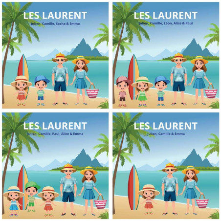 Tableau personnalisé d'une famille à la plage
