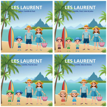 Tableau personnalisable d'une famille à la plage