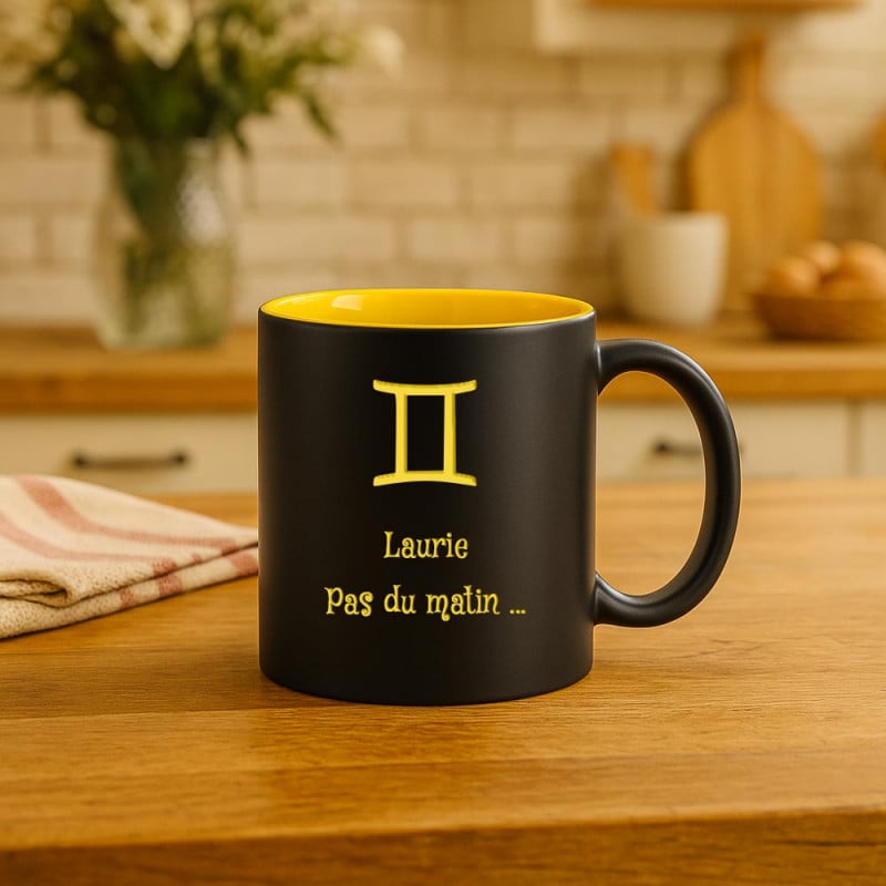 Mug noir et jaune prénom