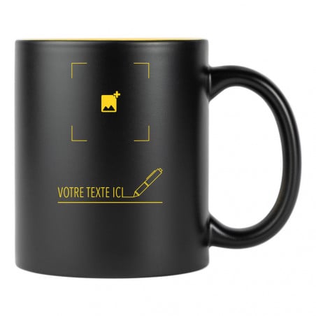 Gravure laser sur mug noir et jaune