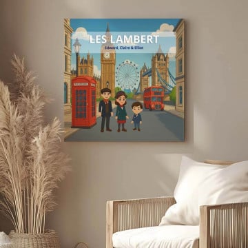 Tableau personnalisé famille à Londres |  Toile graphique carrée