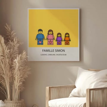 Tableau famille style figurine brique personnalisé |  Toile avec texte