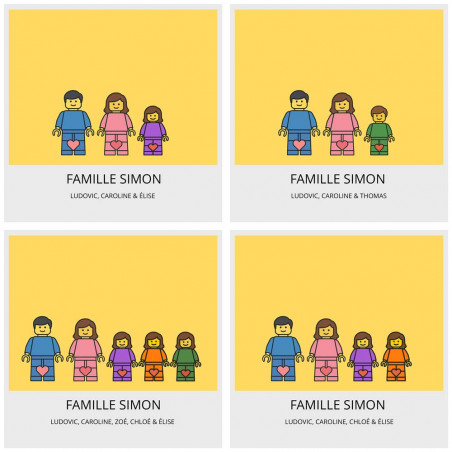 Tableau caricature famille en brique personnalisé