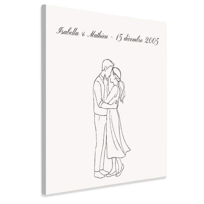 Tableau couple dessin un trait personnalisé