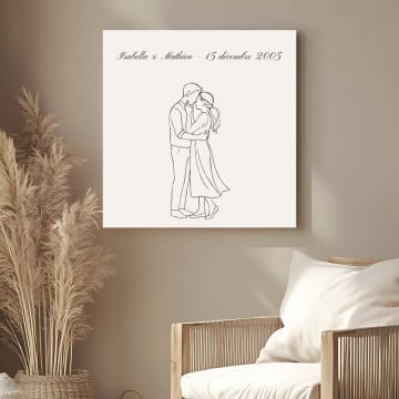 Tableau couple minimaliste personnalisé |  Trait de crayon unique