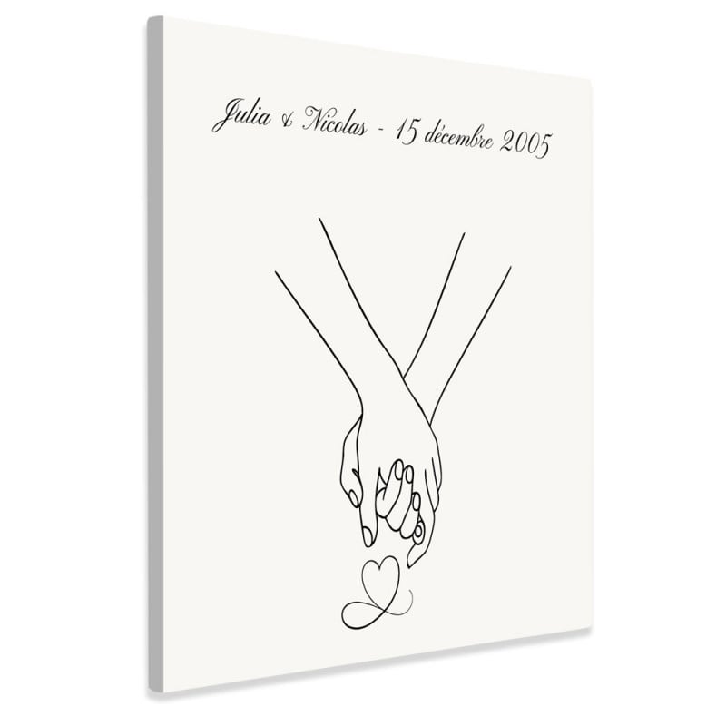 Toile personnalisable mains entrelacées – style minimaliste