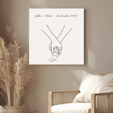 Toile mains entrelacées minimaliste personnalisé