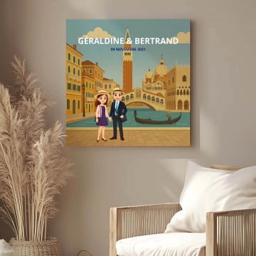 Tableau couple à Venise personnalisé |  Toile carrée romantique