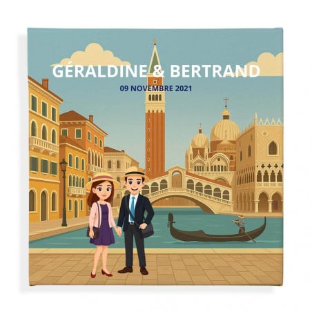 Tableau couple à Venise personnalisable avec nom et date
