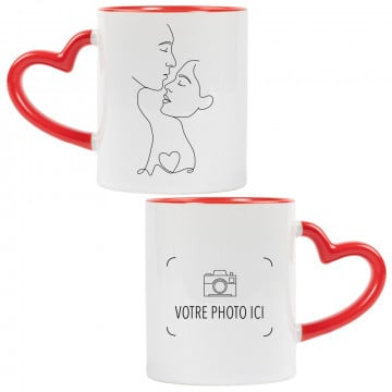 Mug amour minimaliste personnalisé |  Anse cœur rouge