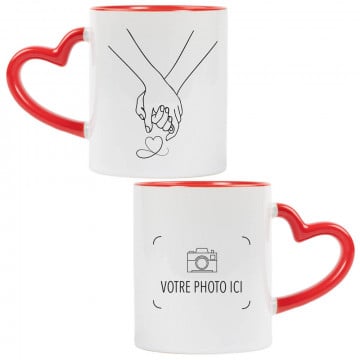Mug personnalisé mains entrelacées |  Style minimaliste & cœur rouge