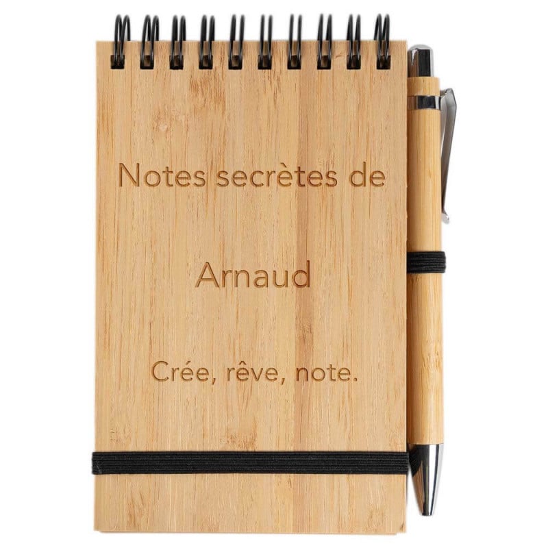Bloc notes en bambou avec gravure texte